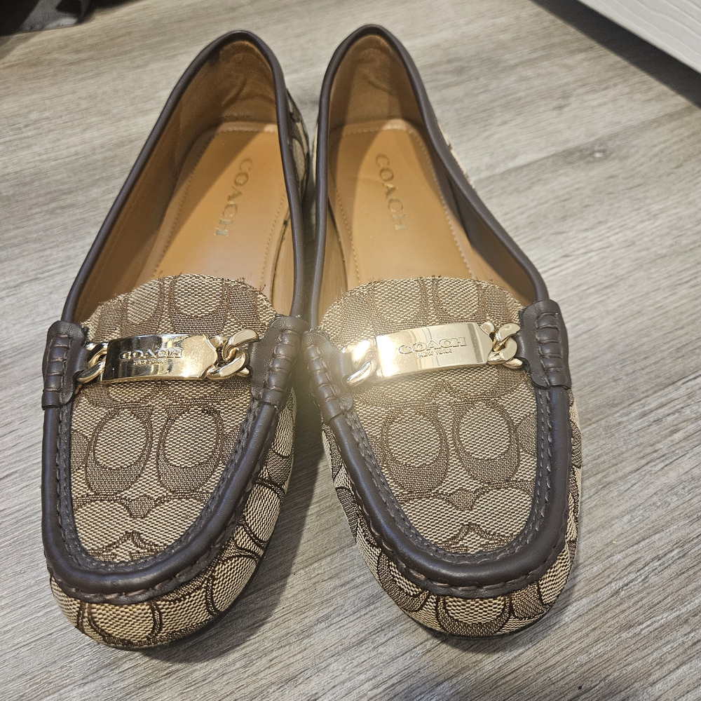 Coach Brown Leather Flats with Logo Emblem